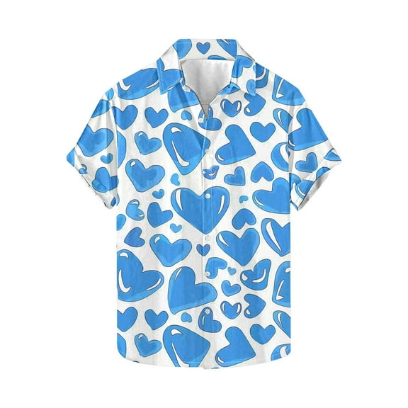 Mens Valentine Shirts, Mens Heart Shirt, Short Sleeve Shirt Button Men Valentine's Day Printed Tops Casual Short Sleeved Lapel Shirt