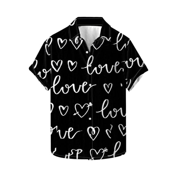 Mens Valentine Shirts, Mens Heart Shirt, Short Sleeve Shirt Button Men Valentine's Day Printed Tops Casual Short Sleeved Lapel Shirt
