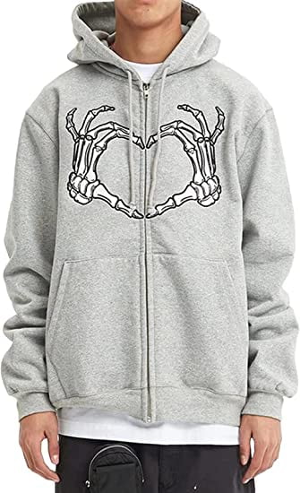 Mens Valentine s Day Skeleton Zip Up Sweatshirt Hoodies E Girl Boy