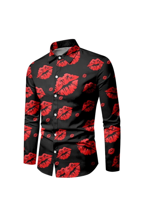 Mens Valentine's Day Slim British Work Fashion Long Sleeved Shirt Clothes