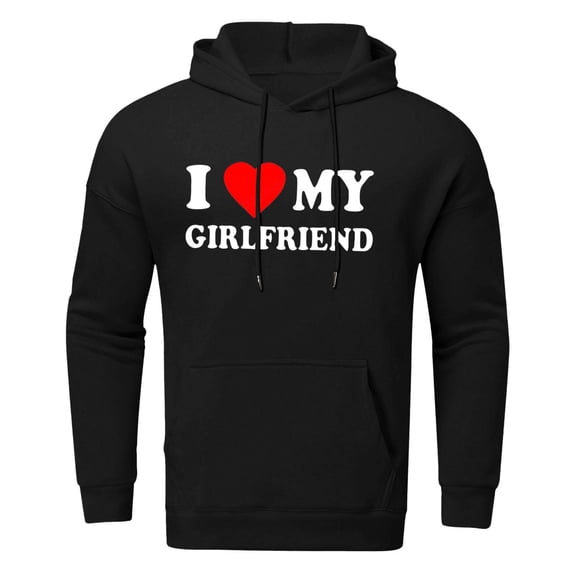 Mens Valentine's Day Sweatshirts Letter Printed Long Sleeved Hoodie I Love My Hooded Loose