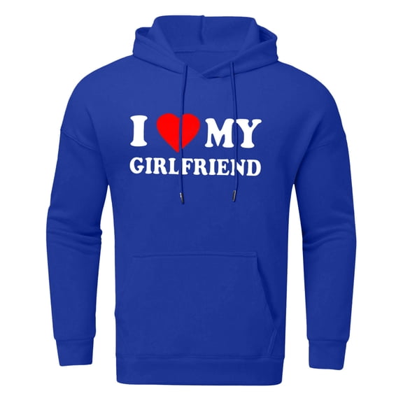 Mens Valentine's Day Sweatshirts Letter Printed Long Sleeved Hoodie I Love My Hooded Loose