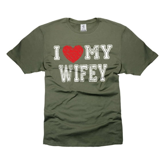 Mens Valentine's Day T-shirt I Love My Wife Shirt Gift From Wife Shirt For Hubby Gift For Husband (Large Military Green)