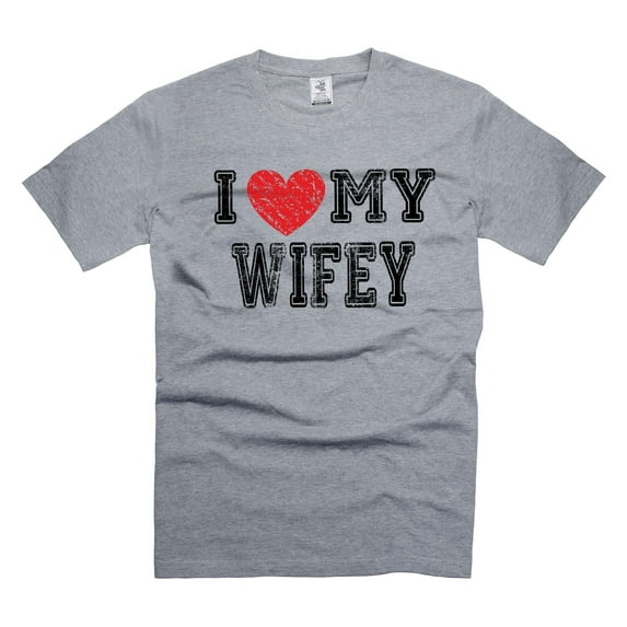 Mens Valentine's Day T-shirt I Love My Wife Shirt Gift From Wife Shirt For Hubby Gift For Husband (Medium Grey)