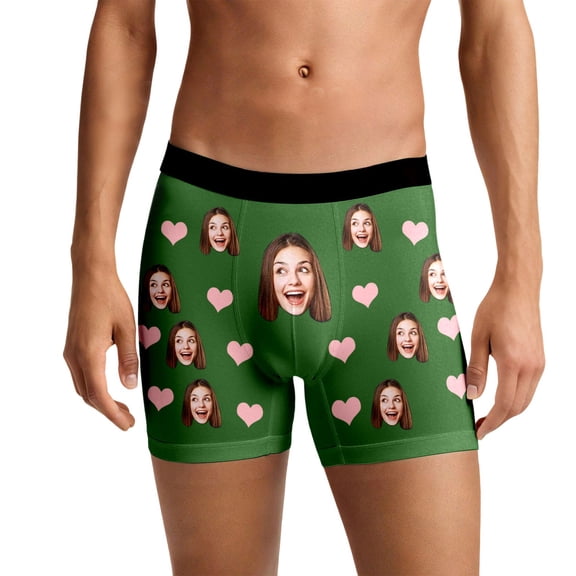 Mens Valentines Boxer Briefs Funny Wife Face Novelty Underwear Long Leg Breathable Underpants Shorts Green XL