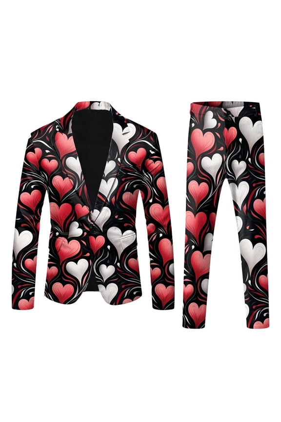 Mens Valentines Day 3D Digital Printed Suit Set Light Business Suit Jacket Suit Suit