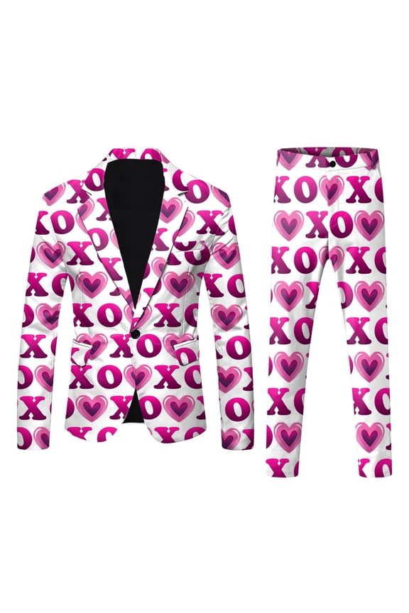 Mens Valentines Day 3D Digital Printed Suit Set Light Business Suit Jacket Suit Suit