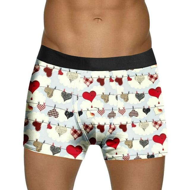 Mens Valentines Day Printed Underwear Style Red Bubble Special Love Rose Shorts Mid Waist Boxers