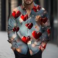 thumbnail image 1 of Mens Valentines Day Shirts, Long Sleeve Shirts Men Graphic, Fashionable Men's Valentine's Day Casual and Comfortable Long Sleeved Lapel Collar Printed Top Shirt, 1 of 5
