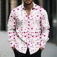 thumbnail image 1 of Mens Valentines Day Shirts, Long Sleeve Shirts Men Graphic, Fashionable Men's Valentine's Day Casual and Comfortable Long Sleeved Lapel Collar Printed Top Shirt, 1 of 5
