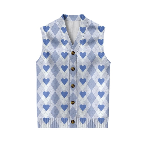 Mens Valentines Day Sweater Vests V Neck Sleeveless Cardigan Vest Knitwear