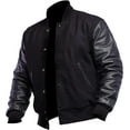 thumbnail image 1 of Mens Varsity Letterman Black Bomber Jacket, 1 of 4