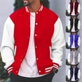 thumbnail image 1 of Mens Varsity Letterman Jacket Baseball Bomber Jackets Button Color Block College High School Jackets Navy L, 1 of 9