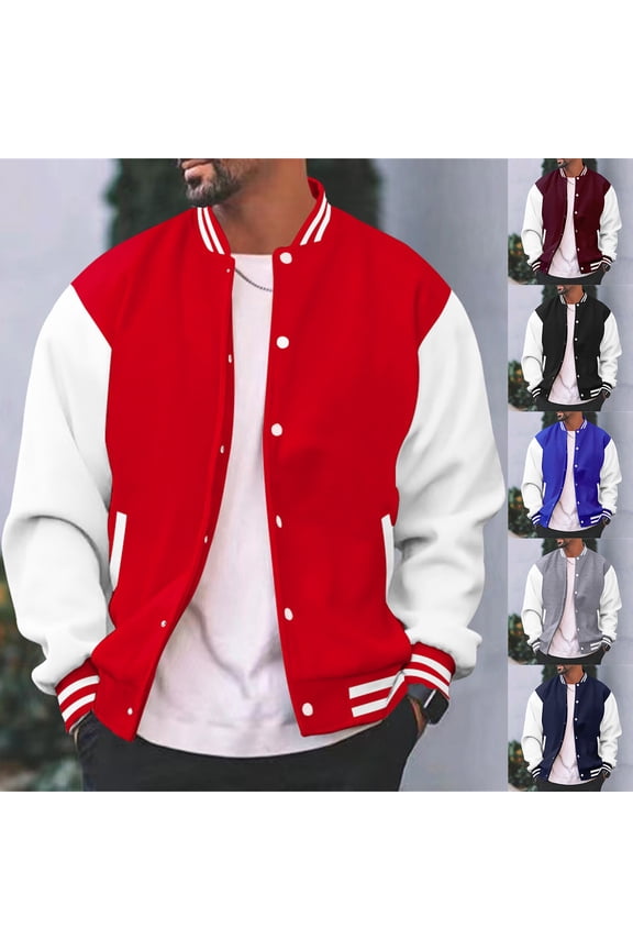 Mens Varsity Letterman Jacket Baseball Bomber Jackets Button Color Block College High School Jackets Navy M