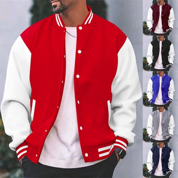 Mens Varsity Letterman Jacket Baseball Bomber Jackets Button Color Block College High School Jackets S