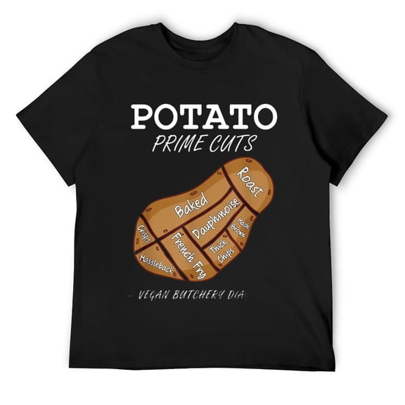 Mens Vegan Potato Prime Cuts Vegetarian Butcher Veganism Gift T-Shirt Black
