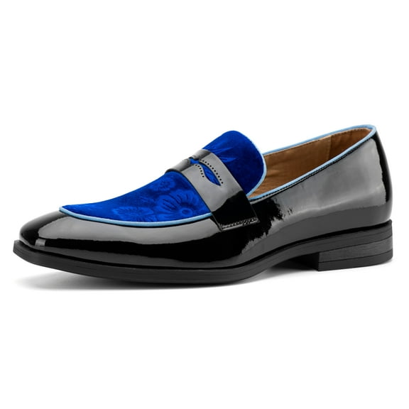 Mens Velvet Loafers Dress Shoes Loafers for Men Tuxedo Suit Shoes, Blue/31, 12 US