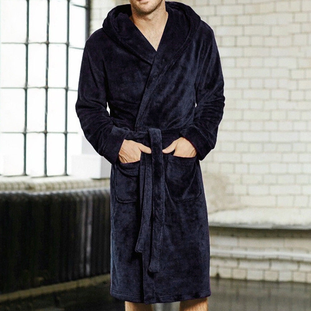 Robe Male Nightgown Dressing Gown Men's Bathrobe Winter Long Robe Mens Bath  Robe | eBay