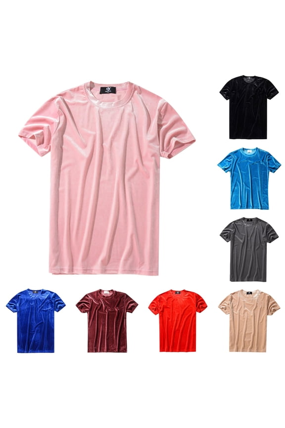 Mens Velvet Velour Fashion Hop Slim Short Sleeves Tennis T Shirts