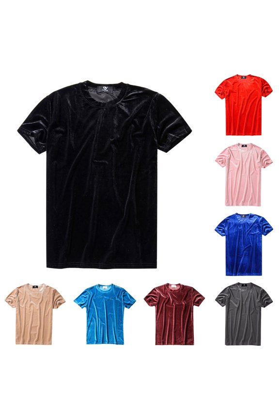 Mens Velvet Velour Fashion Hop Slim Short Sleeves Tennis T Shirts