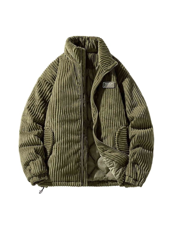Mens Vertical Striped Padded Coat Stand Collar Full Zip Windproof Casual Winter Bubble Jacket Weekend Casual Street Style