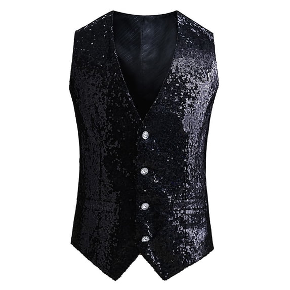 Mens Vest, Awwp Sequined Formal Suit Vest Fit for Business Or Casual Dress Vests for Men Black L