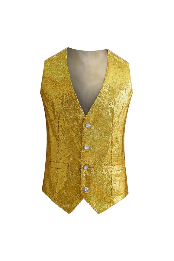 Mens Vest, Awwp Sequined Formal Suit Vest Fit for Business Or Casual Dress Vests for Men Yellow XL