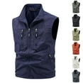 thumbnail image 1 of Mens Vest Cargo Jackets Men's Big&Tall Workout Jacket Standing Collar Multi-Pockets Outdoor Coat Dark Blue XXL, 1 of 7