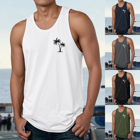Mens Vest Shirts Coconut Print Sleeveless Mens Rugby Shirt,Black,2XL