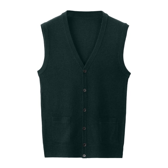 Mens Vest Tops Buckle V Neck Pure Color Wool Collarless Combined Pocket Mens Casual Tops,Green,L