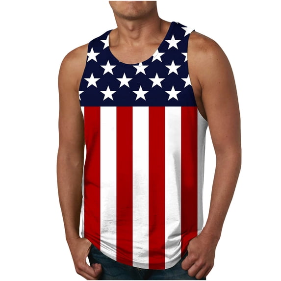 Mens Vest Tops Independence Day Print Loose Fit Gym Tank Top, Sleeveless T-Shirt Round Neck Beach Fitness Training Lightweight Soft Breathable Bodybuilding Fashion Multicolor XXL
