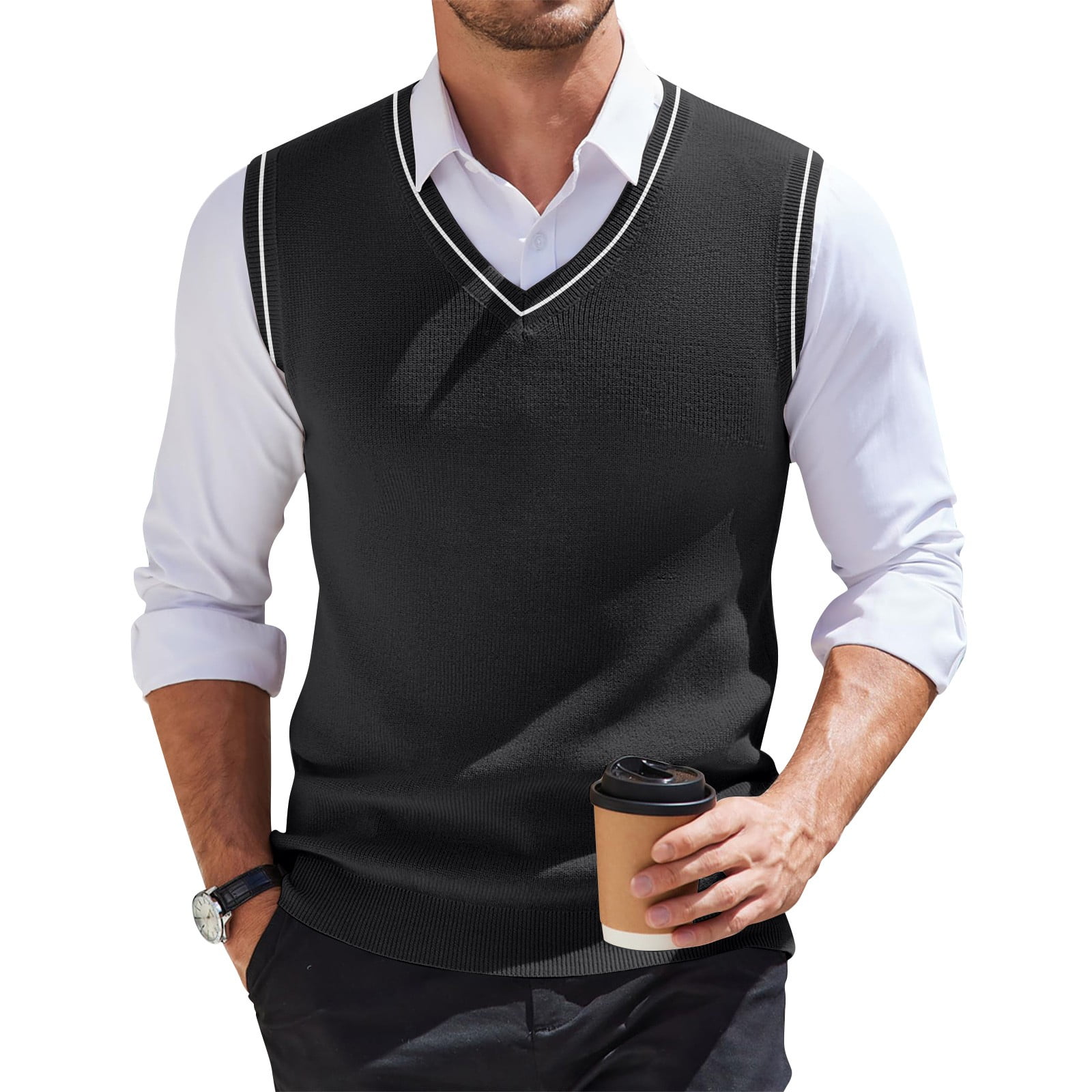 Mens-Vest-V-Neck-Sleeveless-