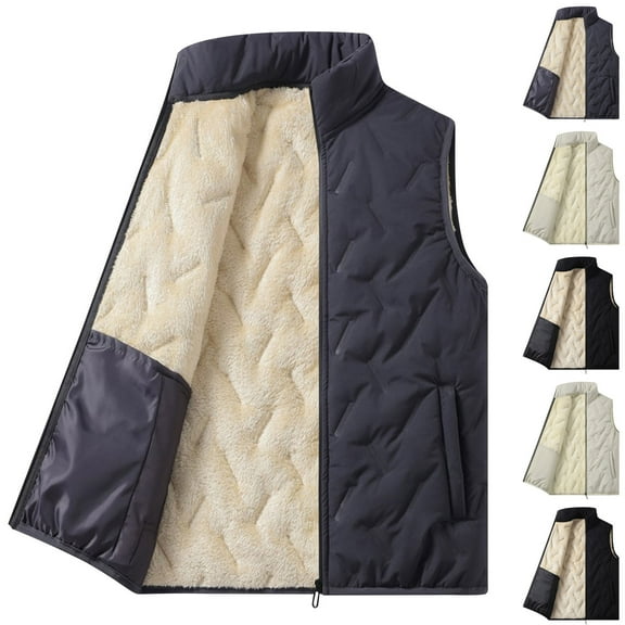 Mens Vest Winter Jackets with Pockets Men's Casual Big&Tall Warm Pocket Zipper Fleece Vest Outerwear Black L