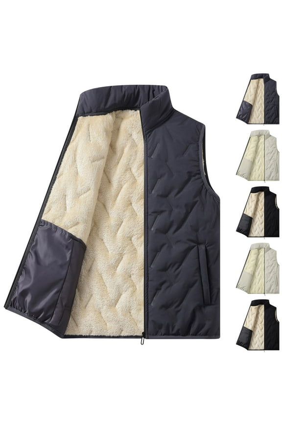 Mens Vest Winter Jackets with Pockets Men's Casual Big&Tall Warm Pocket Zipper Fleece Vest Outerwear Black L