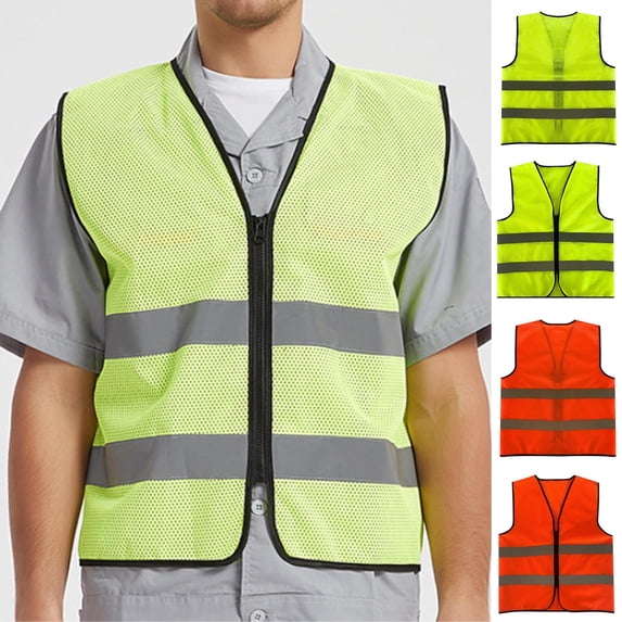 Mens Vest Workwear Waistcoat Casual Solid Color Mesh V-Neck Reflective Safety Vest for Men Outdoor Sports Sleeveless Jackets with Pockets