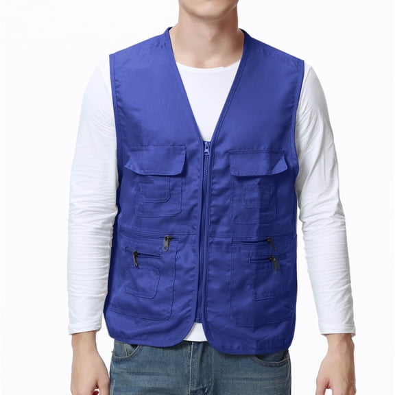 Mens Vests Casual Qiggri Men Solid Color Convenient Workwear Outdoor Zipper Multi-Pocket V-Neck Tank Top Vest For Men