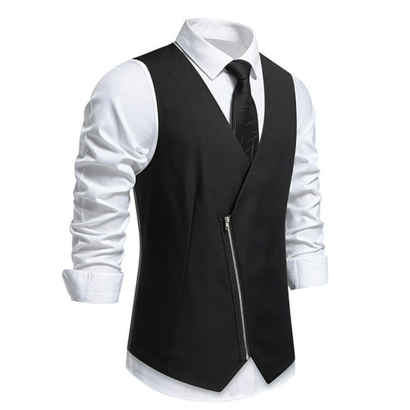 Mens Vests Casual Qiggri Men Solid Fashion Retro Zipper V-Neck Wedding Sleeveless Tanks Blouse Suit Vest For Men