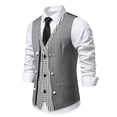 thumbnail image 1 of Mens Vests Casual Qiggri Men Solid Patchwork Fashion Retro Have Pockets Button V-Neck Wedding Tanks Blouse Suit Vest For Men, 1 of 9