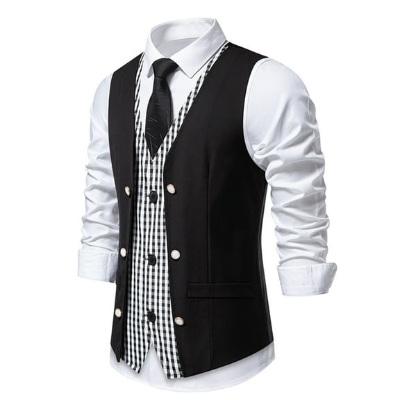 Mens Vests Casual Qiggri Men Solid Patchwork Fashion Retro Have Pockets Button V-Neck Wedding Tanks Blouse Suit Vest For Men