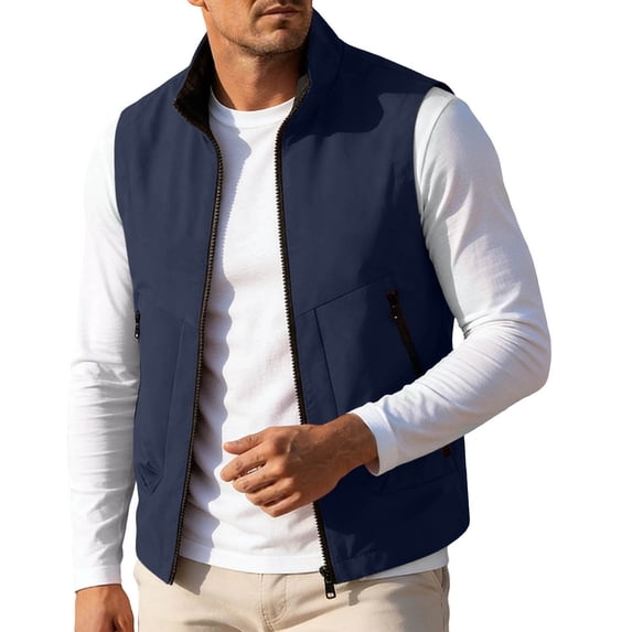 Mens Vests Outerwear Performance Lightweight Water Resistant Sleeveless Jacket Windproof Softshell Vests Sports Golf Vest for Men Big and Tall Size L-5XL Blue