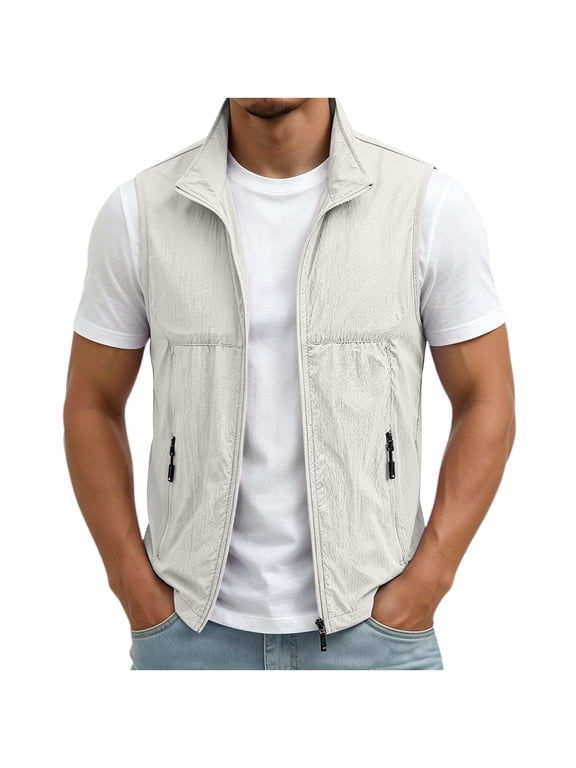 Mens Vests Outerwear Windproof Lightweight Softshell Sleeveless Jacket | Breathable Zip Up Multi-Pockets Quick Dry Sports Vest for Golf Hiking Fishing Running