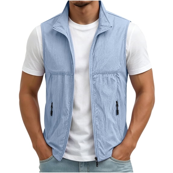 Mens Vests Outerwear Windproof Lightweight Softshell Sleeveless Jacket | Breathable Zip Up Multi-Pockets Quick Dry Sports Vest for Golf Hiking Fishing Running