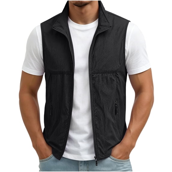 Mens Vests Outerwear Windproof Lightweight Softshell Sleeveless Jacket | Breathable Zip Up Multi-Pockets Quick Dry Sports Vest for Golf Hiking Fishing Running