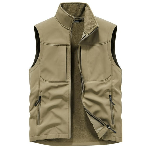 Mens Vests Safari Hiking Activewear Vest Fleece Lined Work Body Warmer Winter Thermal Waistcoat Stand Collar Golf Gilet Jackets with Zip Pockets for Outdoor