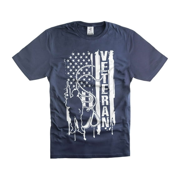 Mens Veteran T-shirt USA Patriotic Shirt Veteran Gifts US Flag Tee Shirt Soldier Shirts (Large Navy Blue)