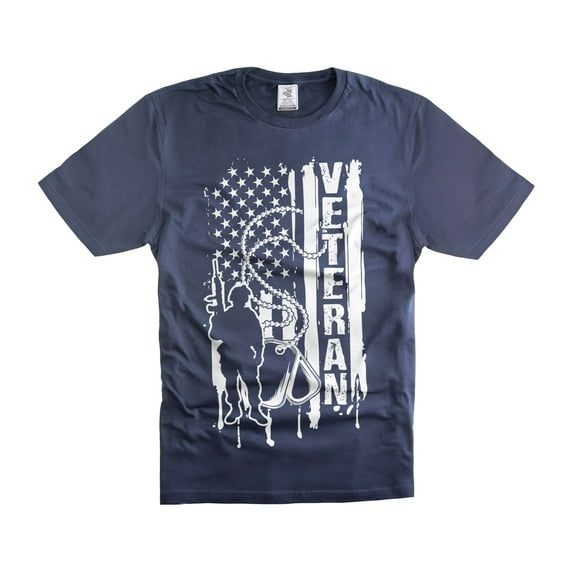 Mens Veteran T-shirt USA Patriotic Shirt Veteran Gifts US Flag Tee Shirt Soldier Shirts (Small Navy Blue)