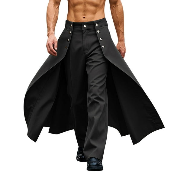 Mens Victorian Pants Medieval Steampunk Pants Punk Pirate Renaissance Gothic Trousers for Halloween Costume (L, Black)