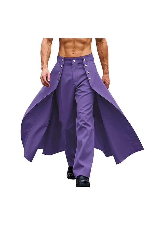 Mens Victorian Pants Medieval Steampunk Pants Punk Pirate Renaissance Gothic Trousers for Halloween Costume (XXL, Purple)