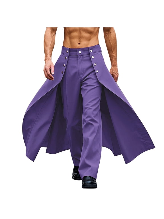 Mens Victorian Pants Medieval Steampunk Pants Punk Pirate Renaissance Gothic Trousers for Halloween Costume (XXL, Purple)