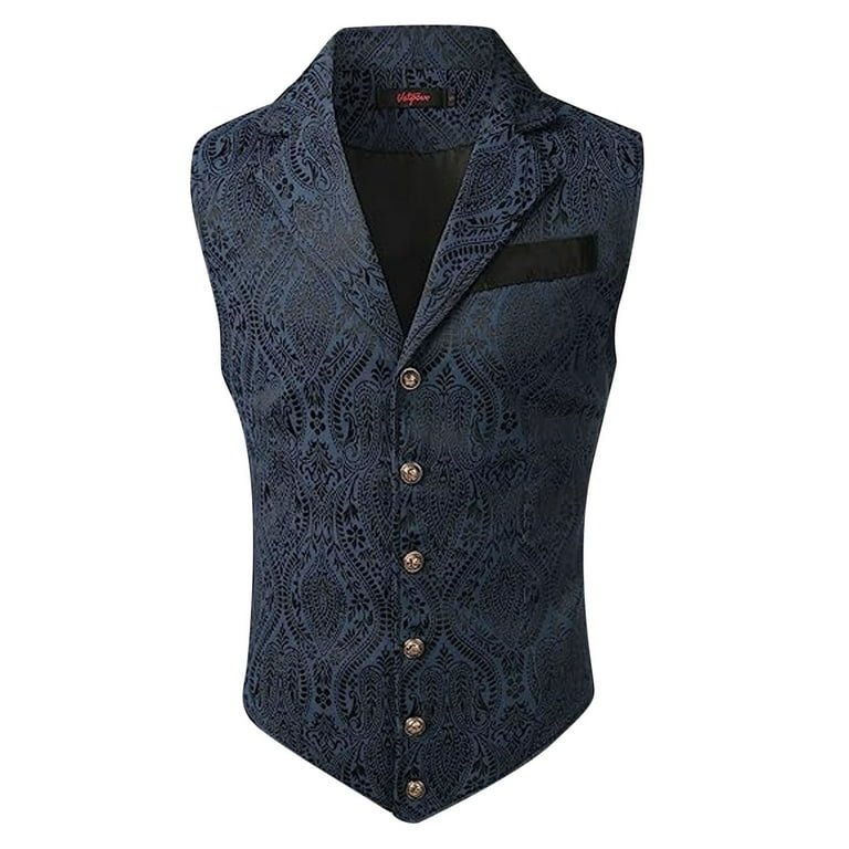 Mens Victorian Suit Vest Steampunk Gothic Waistcoat Color Navy Size 3XL